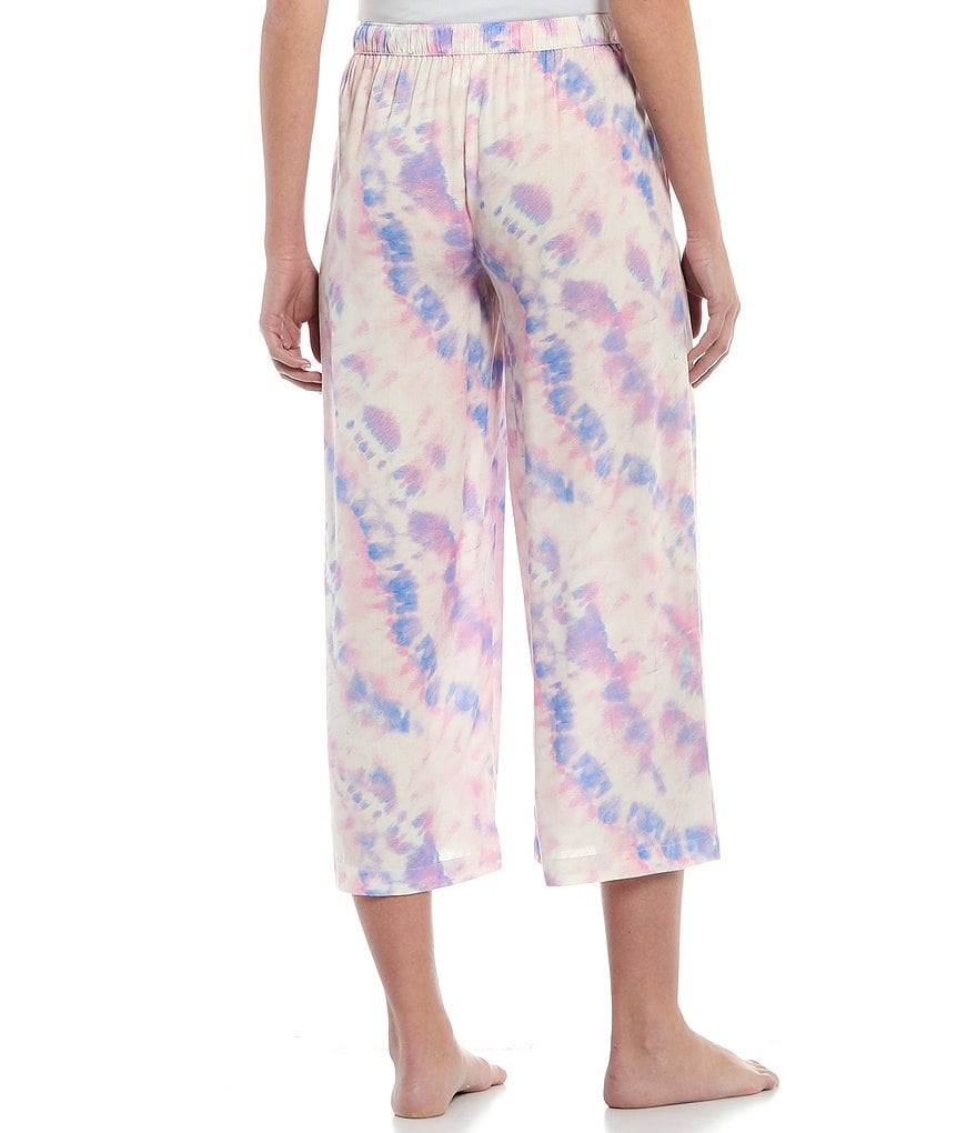 Jasmine & Ginger Tie Dye Print Cropped Wide-Leg Woven Sleep Pants
