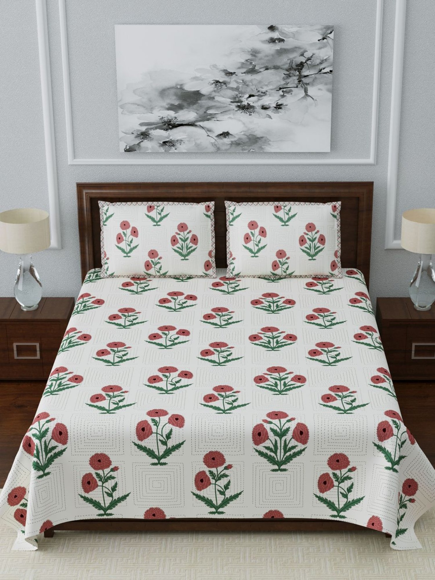 Living Roots Multicolor Jaipuri Printed Cotton Bed Sheet with 2 Pillow Cover