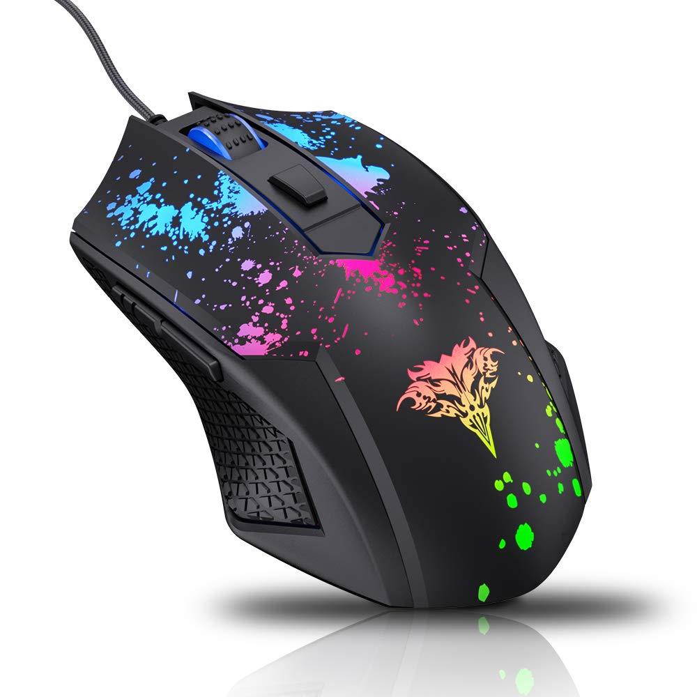 BENGOO Gaming Mouse Wired, USB Ergonomic Computer Mice with Chroma RGB Backlit, 6400 DPI Adjustable, 6 Programmable Buttons, Optical Laptop PC Gamer Gaming Mice with Weight Tuning