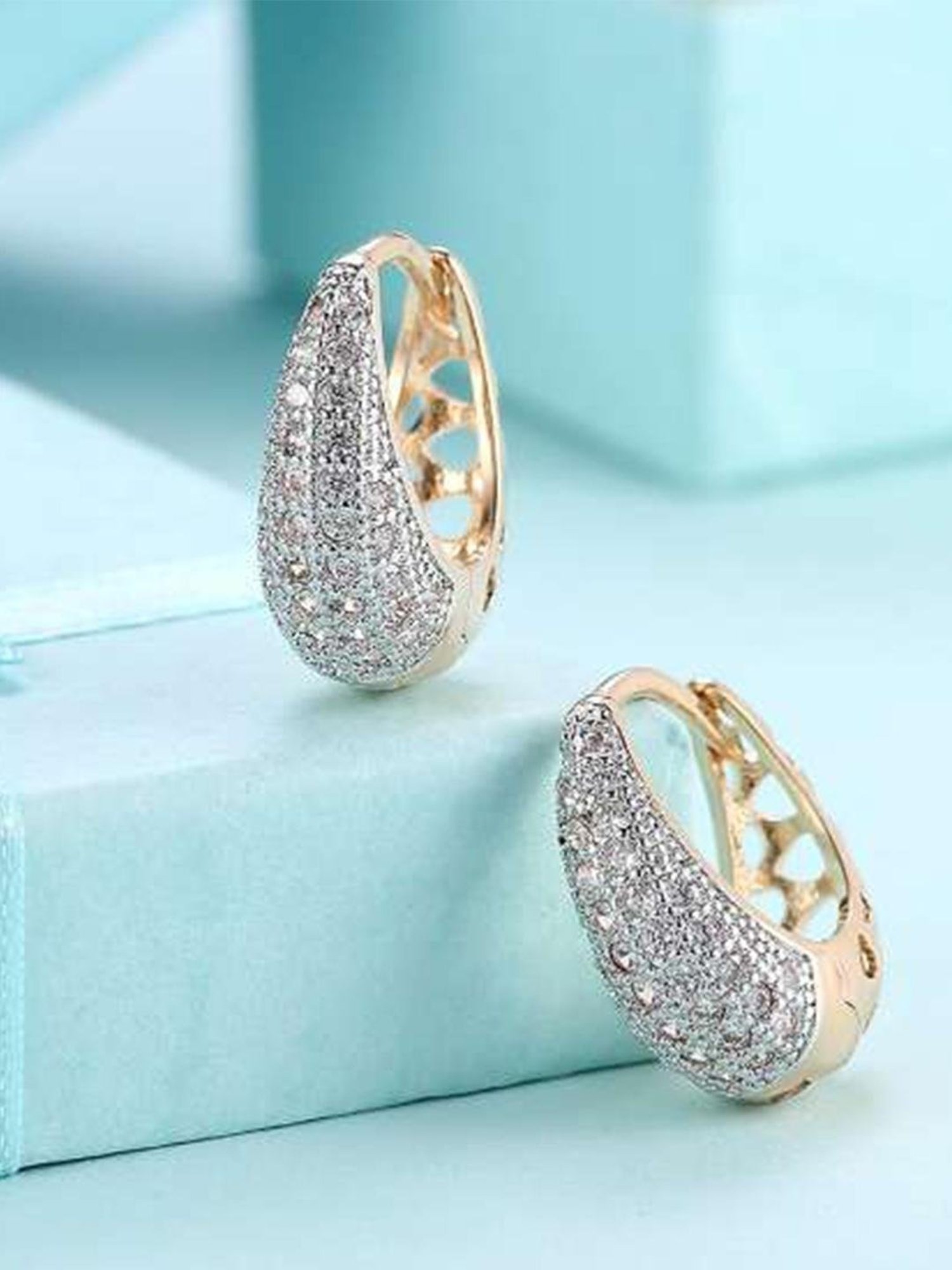 YouBella Crystal Gold-Plated White Stylish Hoop Earrings for Women