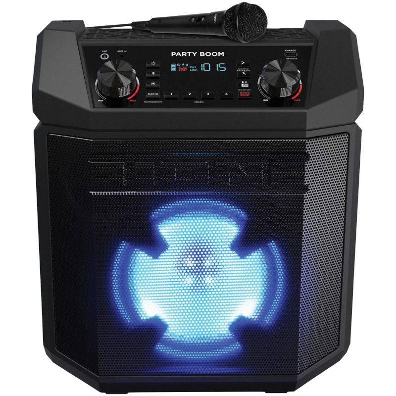 Ion Audio Party Boom Bluetooth Wireless Speaker System with 100-Watt Peak Power Amplifier, Color-Changing Woofer, AM/FM Radio, and USB Charging, IPA101