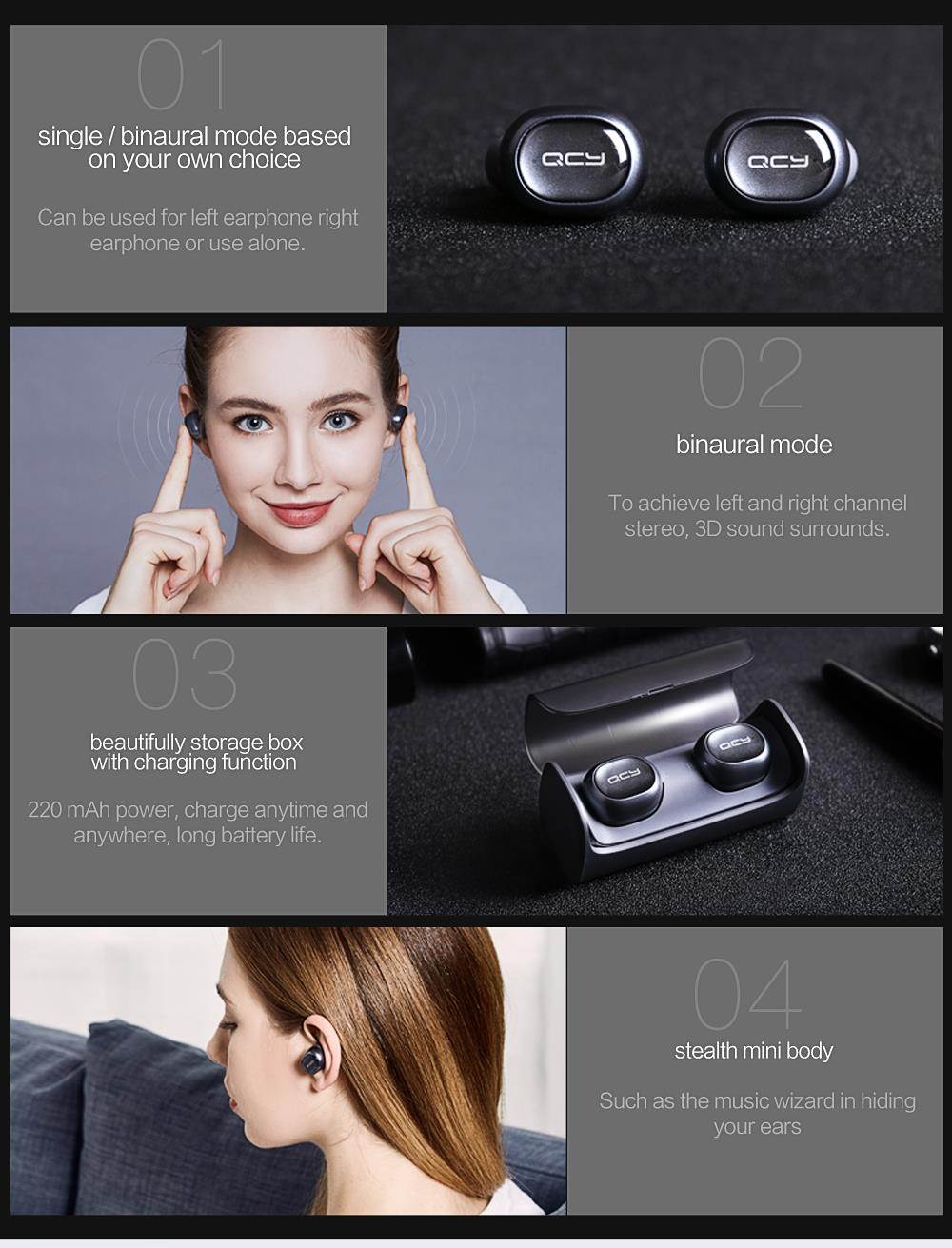 QCY Q29 Wireless Bluetooth earphones Stereo earphones Auto Connected earbuds With Mic And Portable Storage Box