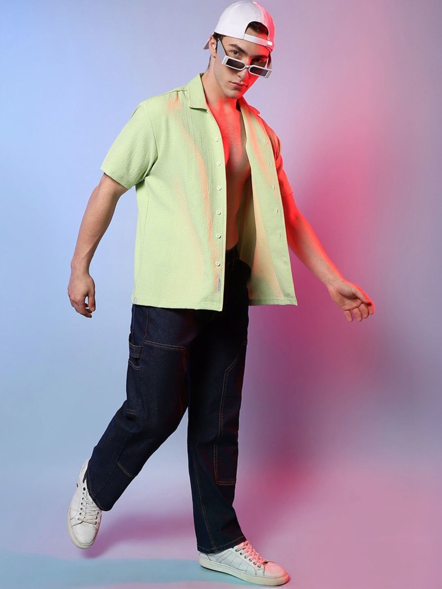 Campus Sutra Green Regular Fit Texture Shirt