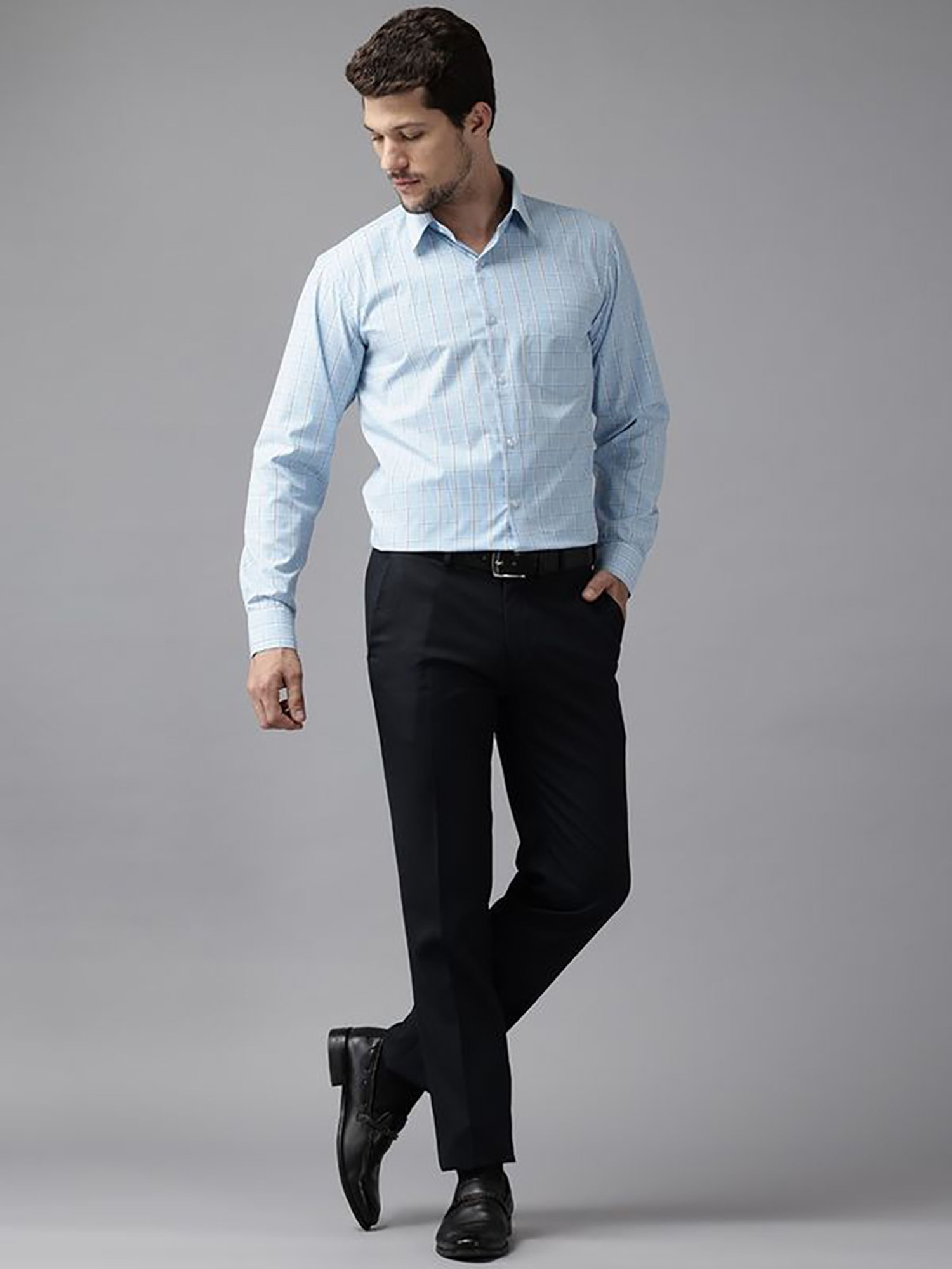 English Navy Blue Slim Fit Checks Shirts
