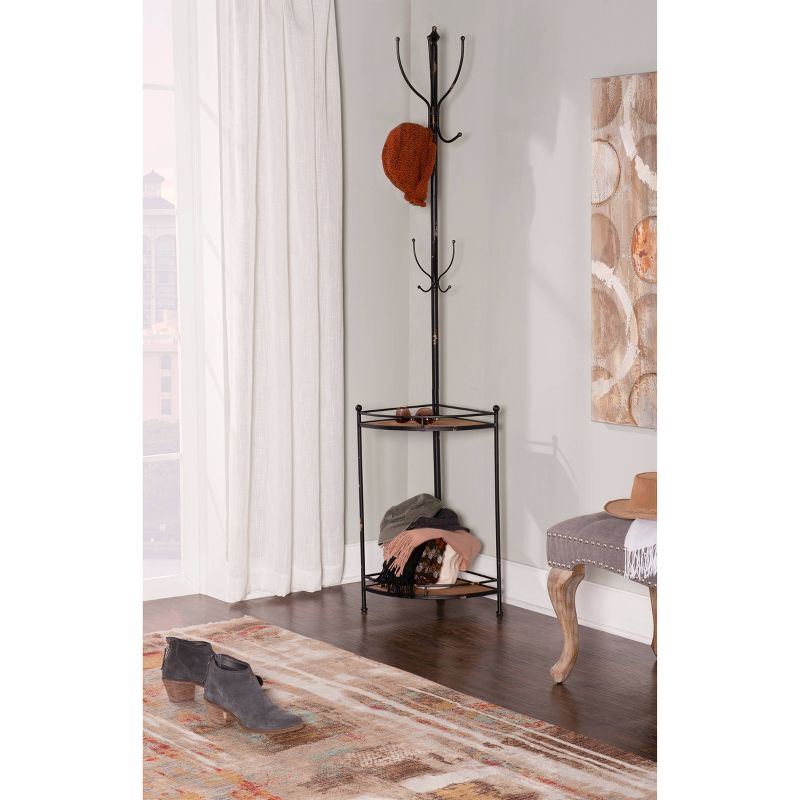 Corner Metal and Wood Coat Rack Brown - Linon