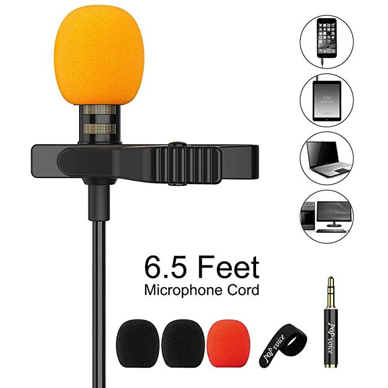 Upgraded Lavalier Lapel Microphone Omnidirectional Condenser Mic for Apple iPhone iPad Mac Android Smartphones Youtube Interview Studio Video RecordingNoise Cancelling Mic