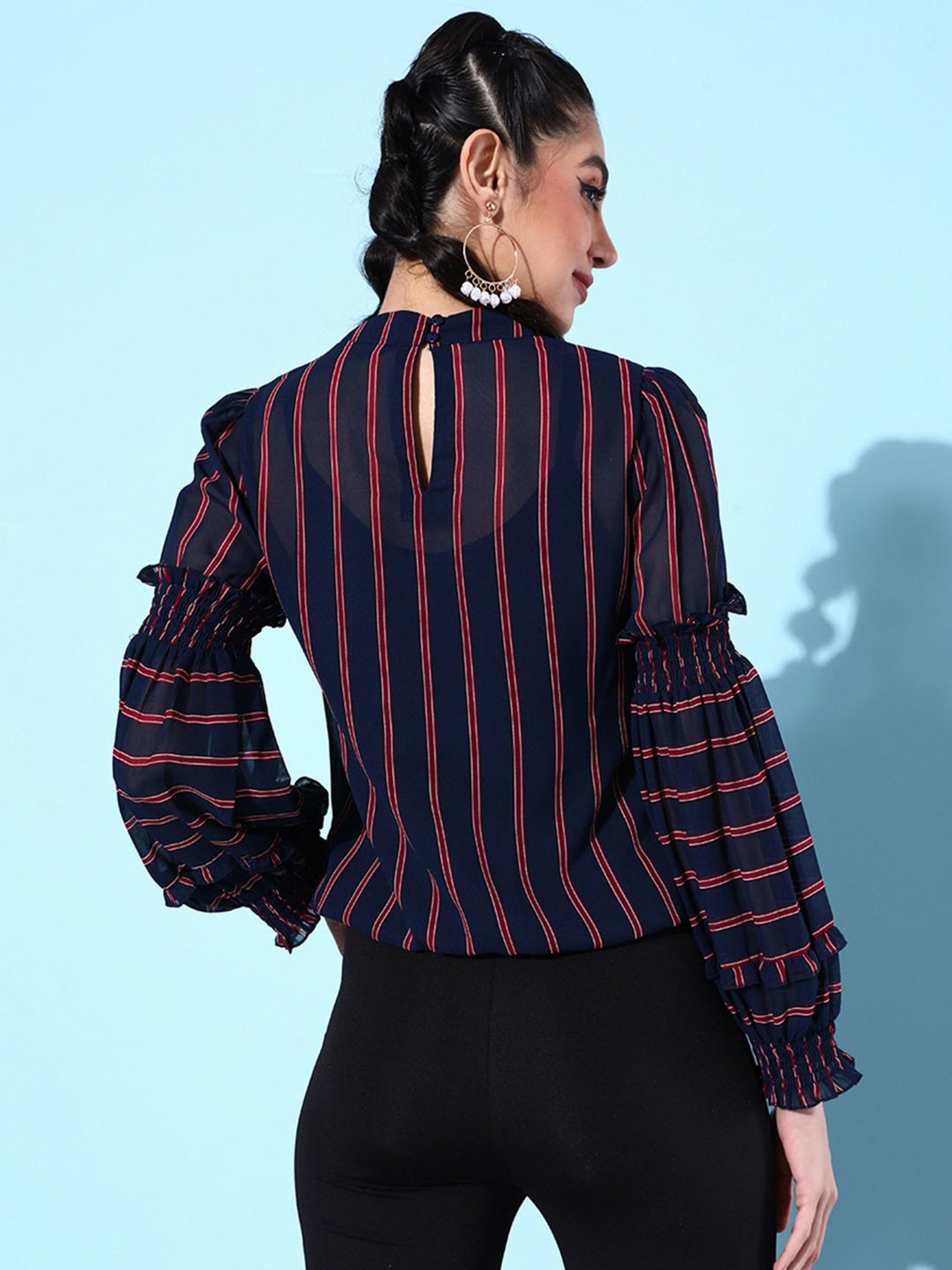 QUIERO Navy Striped Top