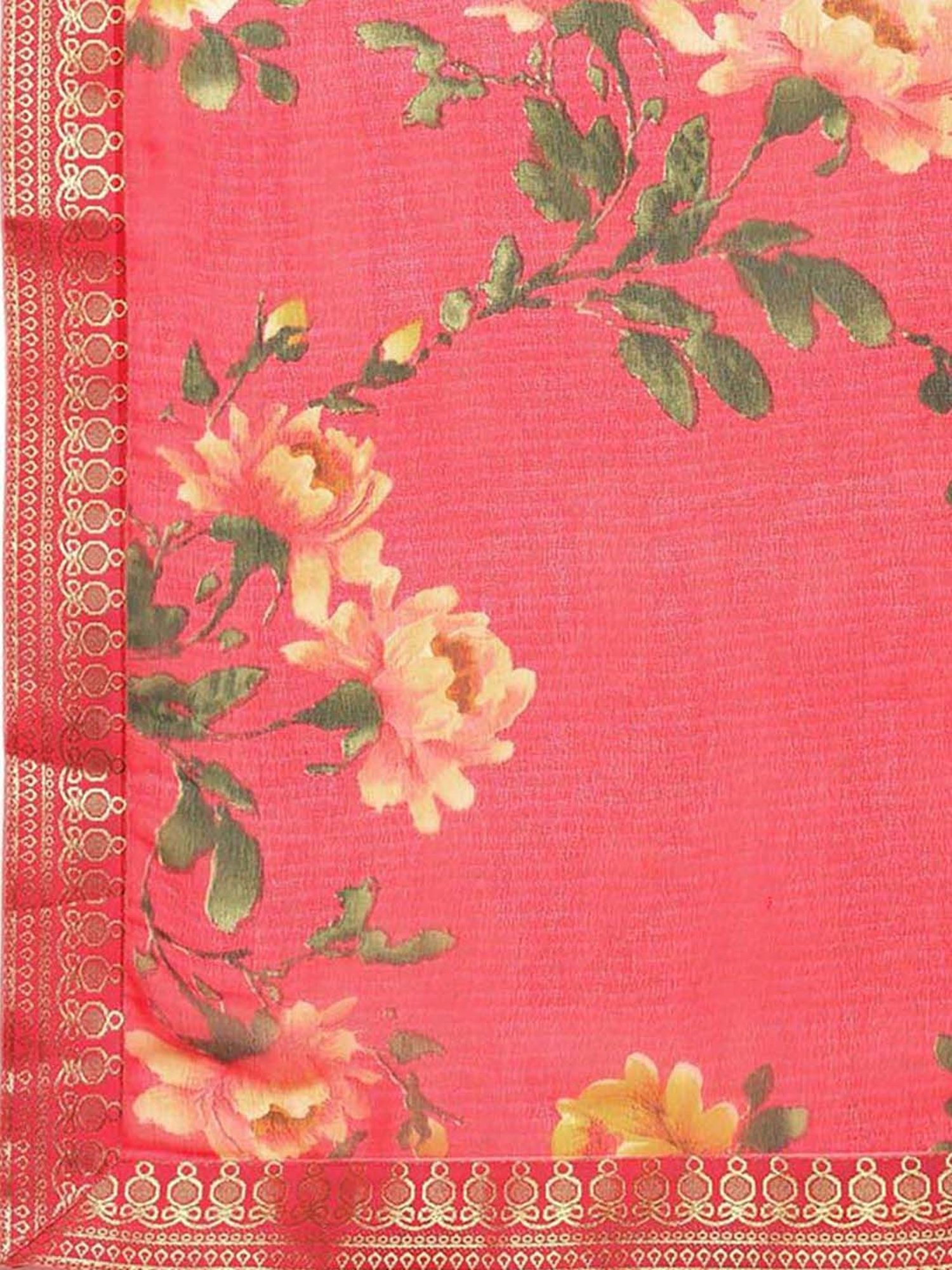 Rangita Red Floral Print Saree With Unstitched Blouse