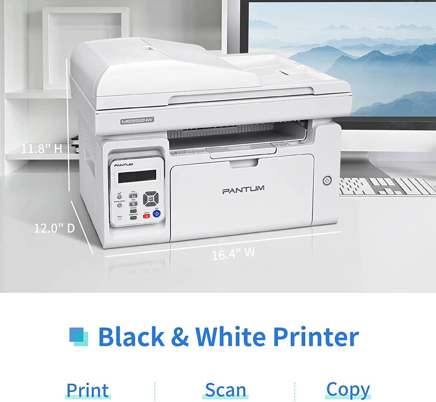 Laser Printer Scanner Copier with ADF, All-in-One Wireless Black and White Printer Print at 23ppm, Pantum M6552NW(V2U93A)