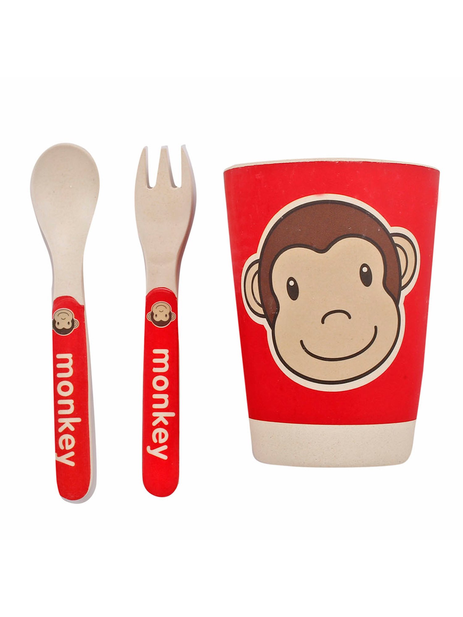 Baby Moo Monkey Red Bamboo Fiber Dinner Set