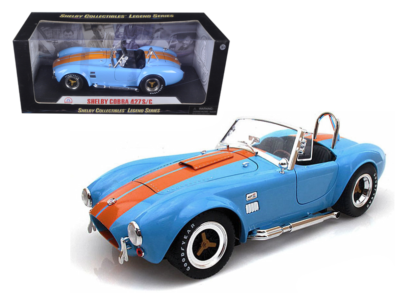 1965 Shelby Cobra 427 S/C Dark Blue Metallic with White Stripes with Printed Carroll Shelby's Signature on the Trunk 1/18 Diecast Model Car by Shelby Collectibles