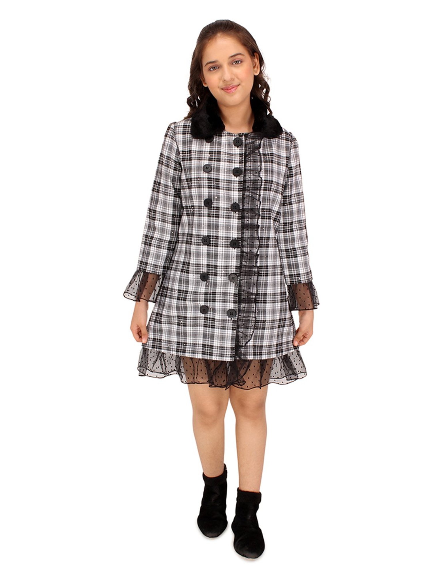 Cutecumber Kids Black Checks Full Sleeves Dress
