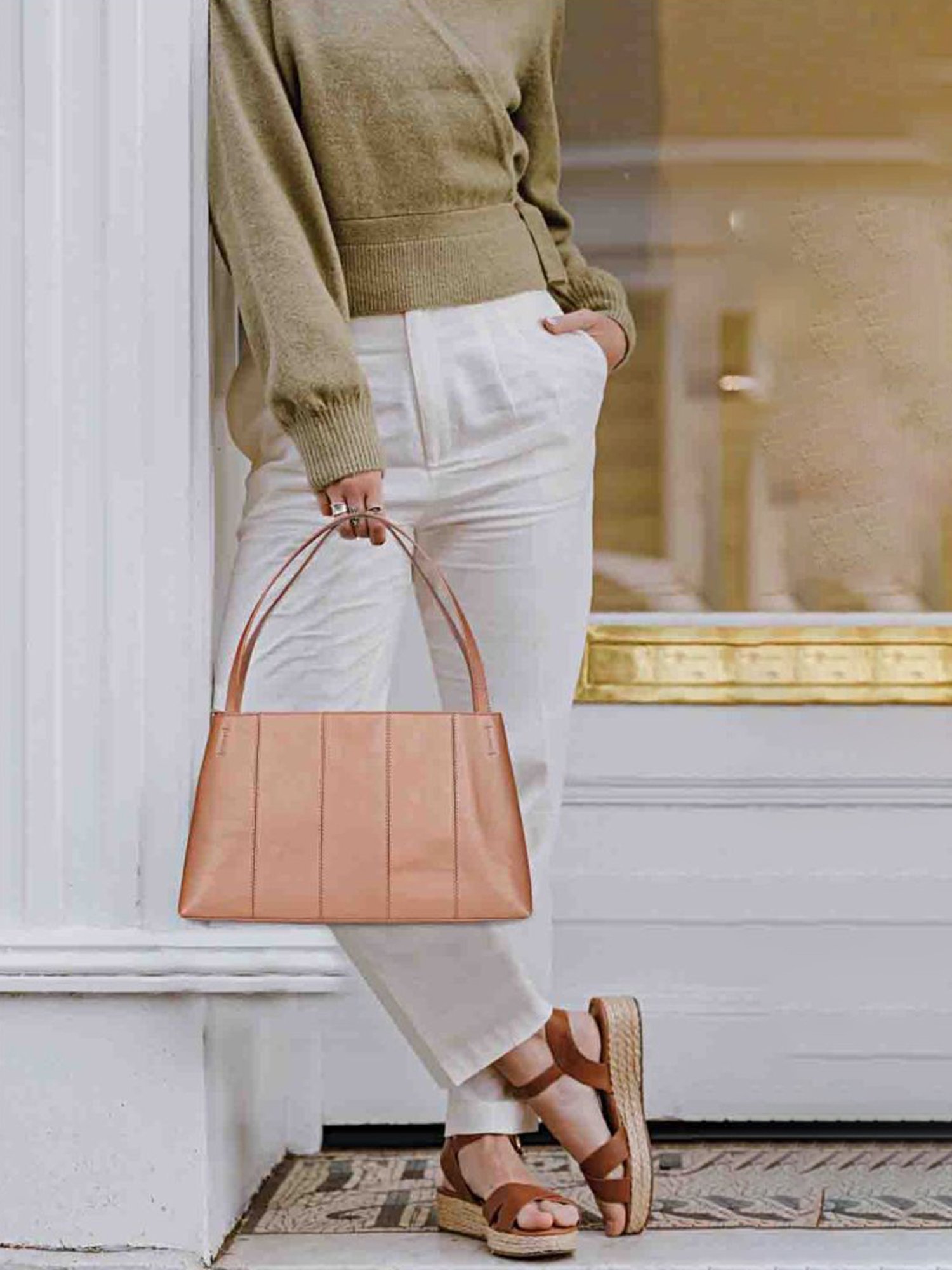 Favore Tan Solid Medium Handbag