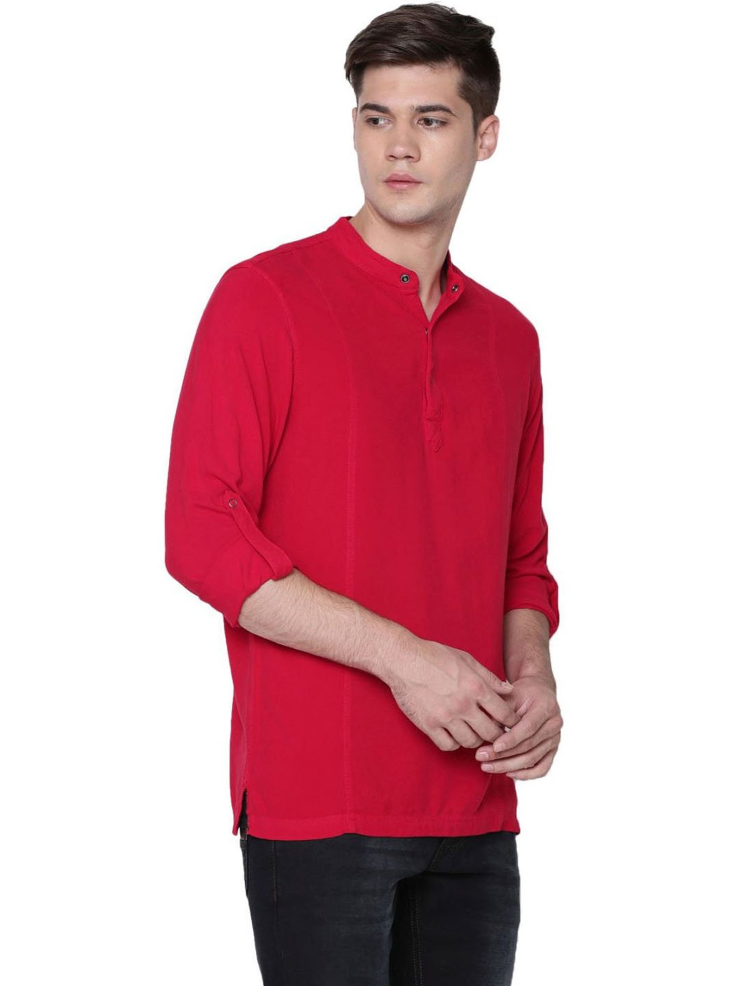 Identiti Red Tapered Fit Short Kurta