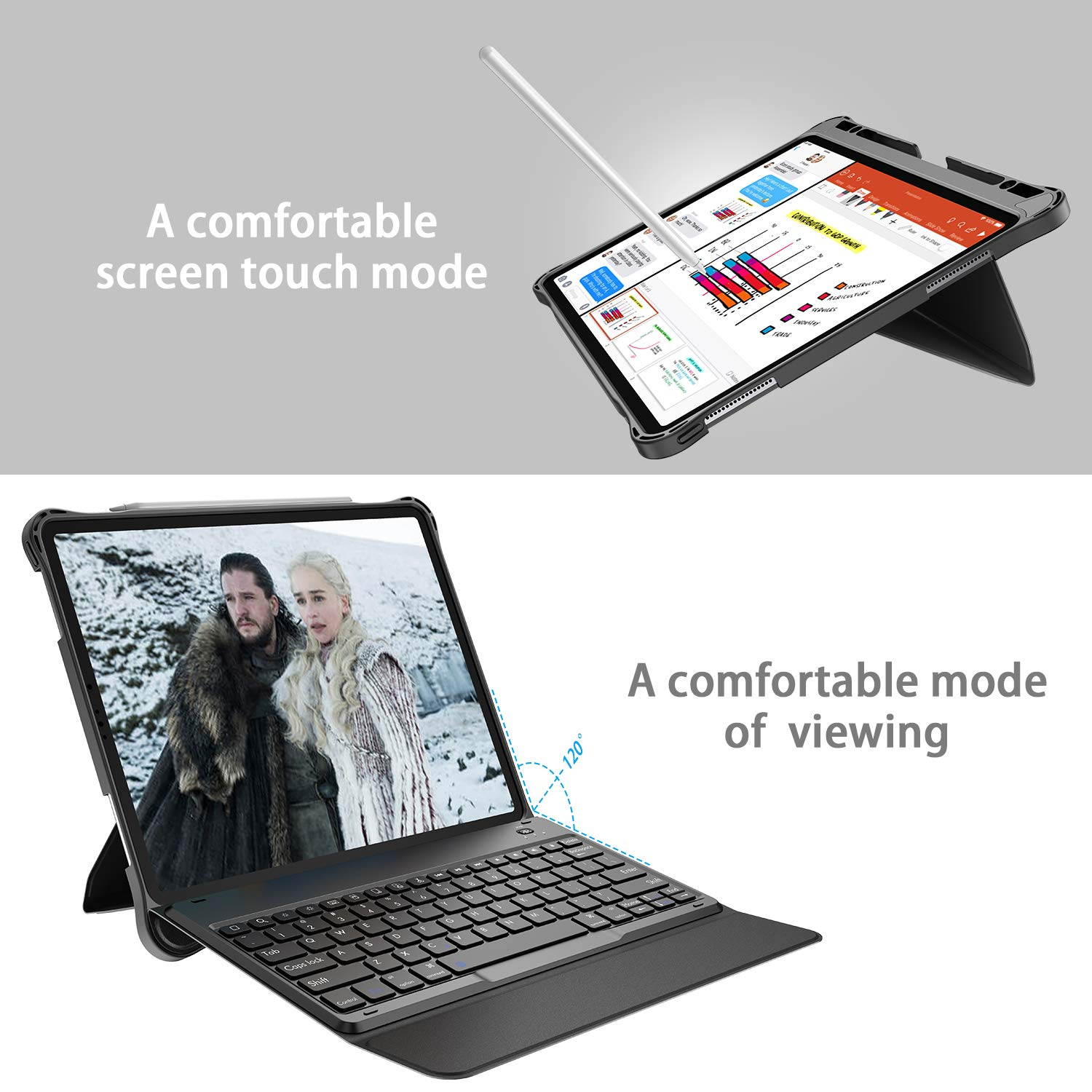 OMOTON Detachable Keyboard Case for iPad Pro 12.9 2018 (Not fit for 2015&2017 Version), Ultra-Thin Bluetooth Keyboard Case with Built-in Stand and Pencil Slot (Support Apple Pen 2nd Charging), Black