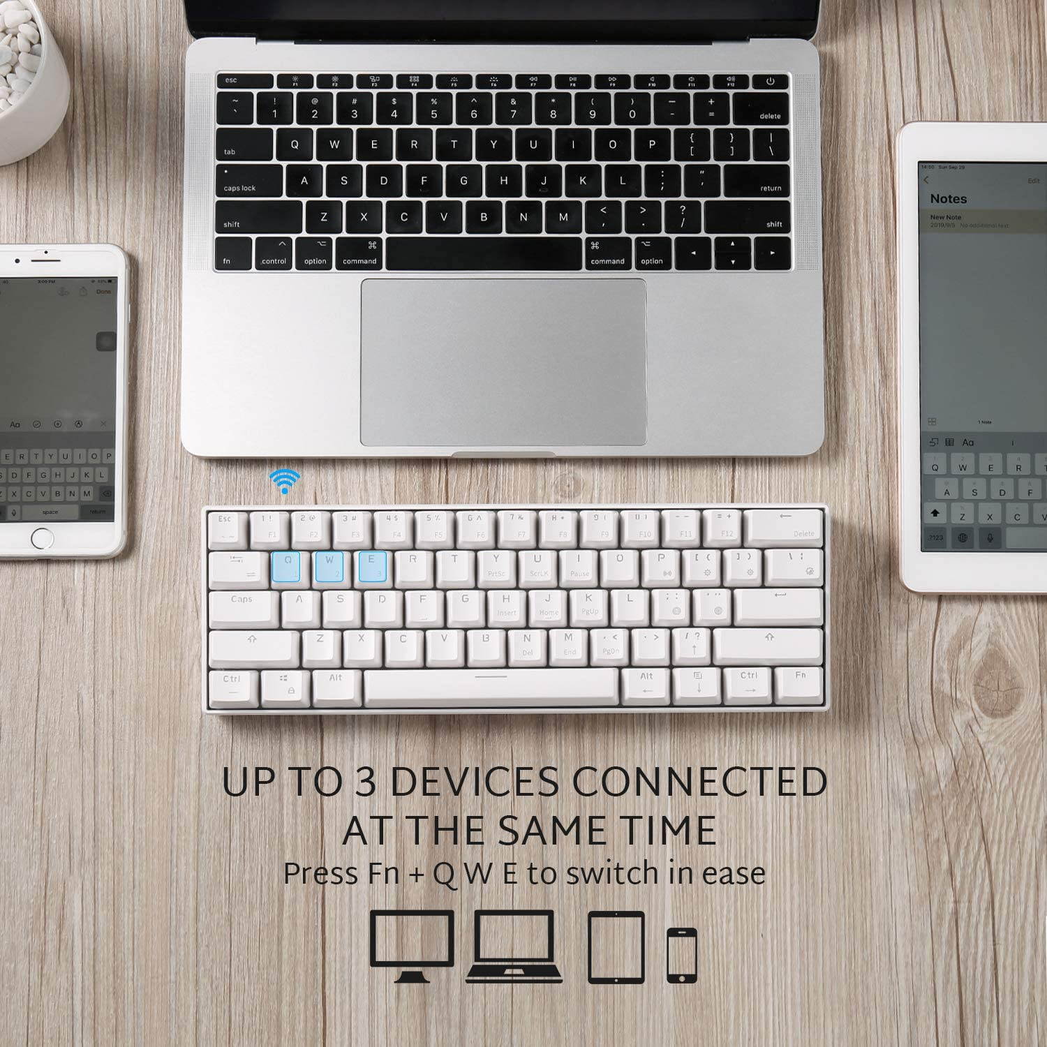 RK ROYAL KLUDGE RK61 Wireless 60% Mechanical Gaming Keyboard, Ultra-Compact Bluetooth Keyboard with Linear and mechanical Switch, Compatible for Multi-Device Connection