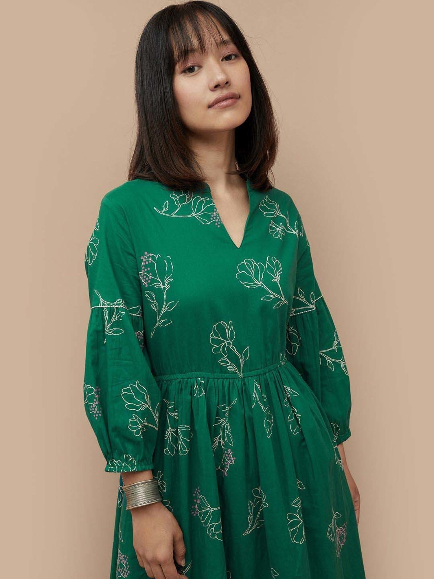 Colour Me by Melange Green Cotton Printed Maxi Dress