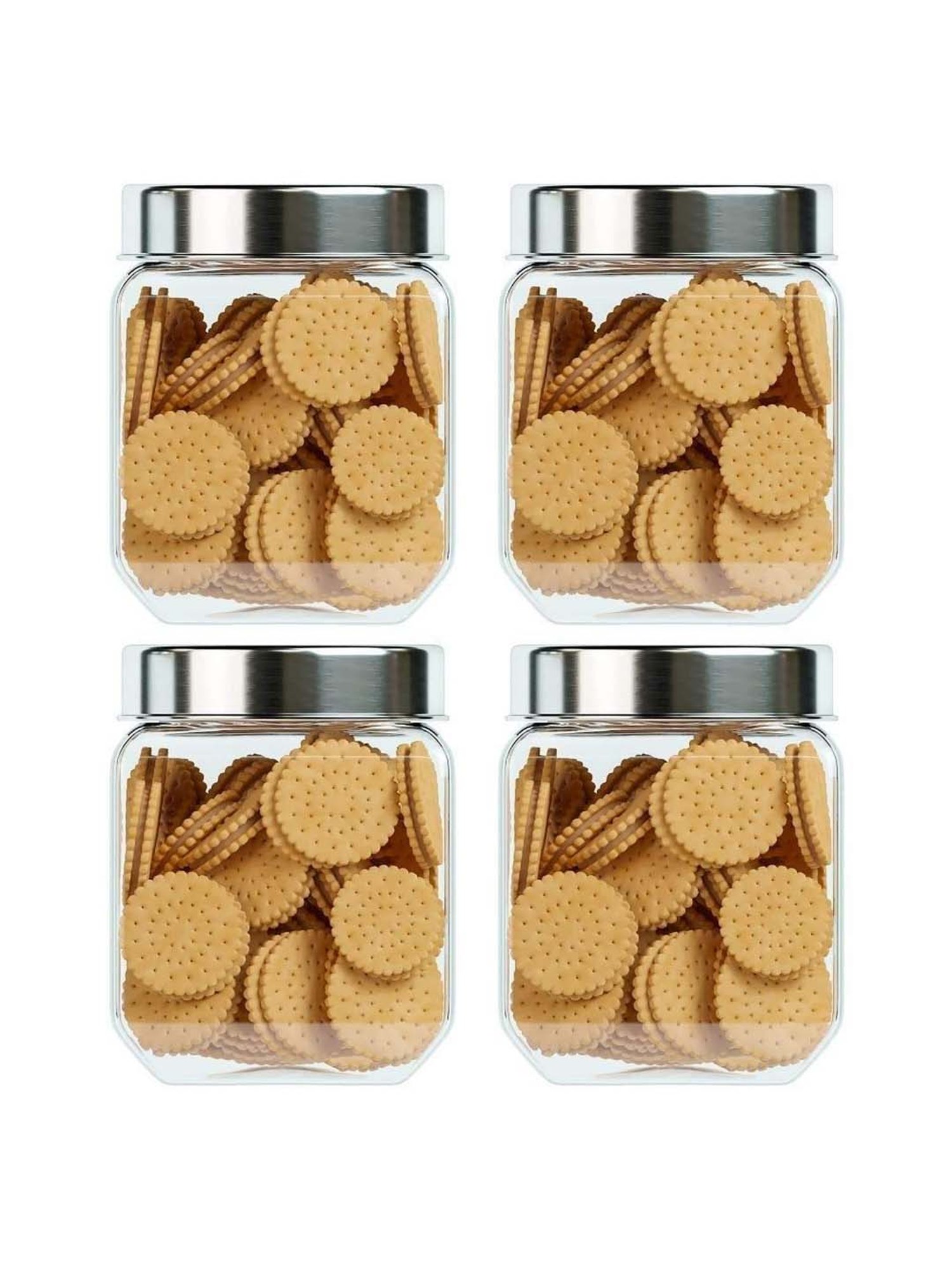 Femora Octo Transparent Glass Storage Jars (1150 ml) - Set of 4