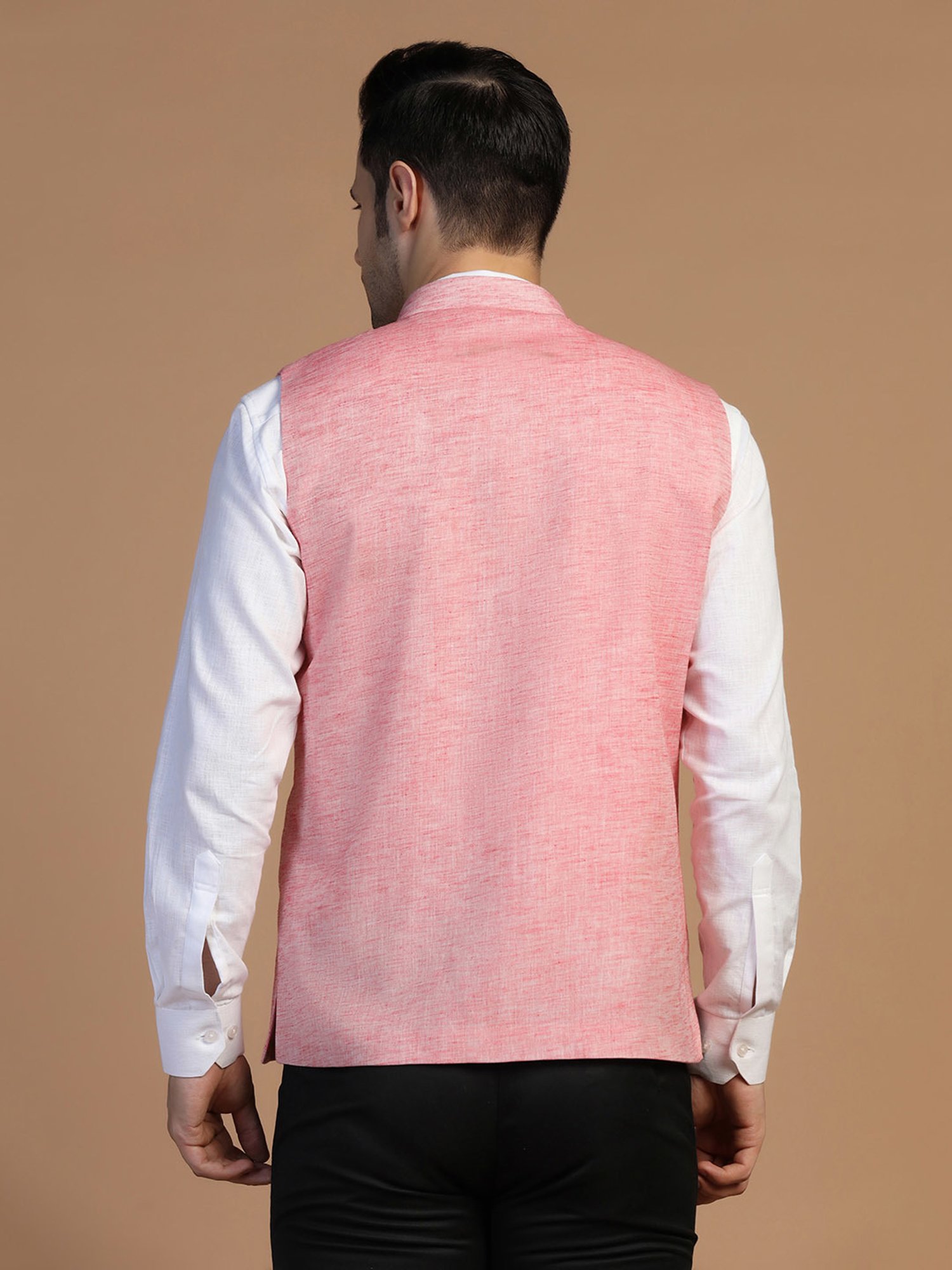 TAHVO Pink Melange Regular Fit Nehru Jacket