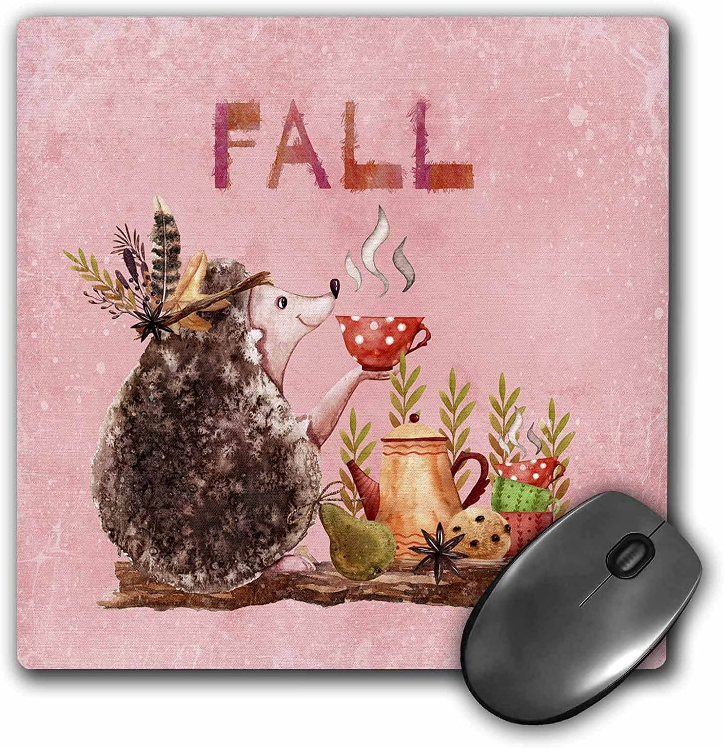 3dRose Autumn Fall Quote and Fruits Tea Animal Pink Illustration-Hedgehog Mouse Pad (mp_265392_1)