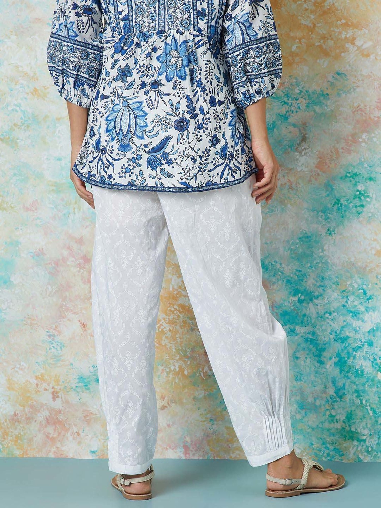 Melange by Lifestyle Off-White Cotton Printed Pants