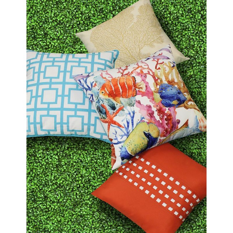 18" x 18" Embroidered Printed Coral Patio Throw Pillow - Edie@Home