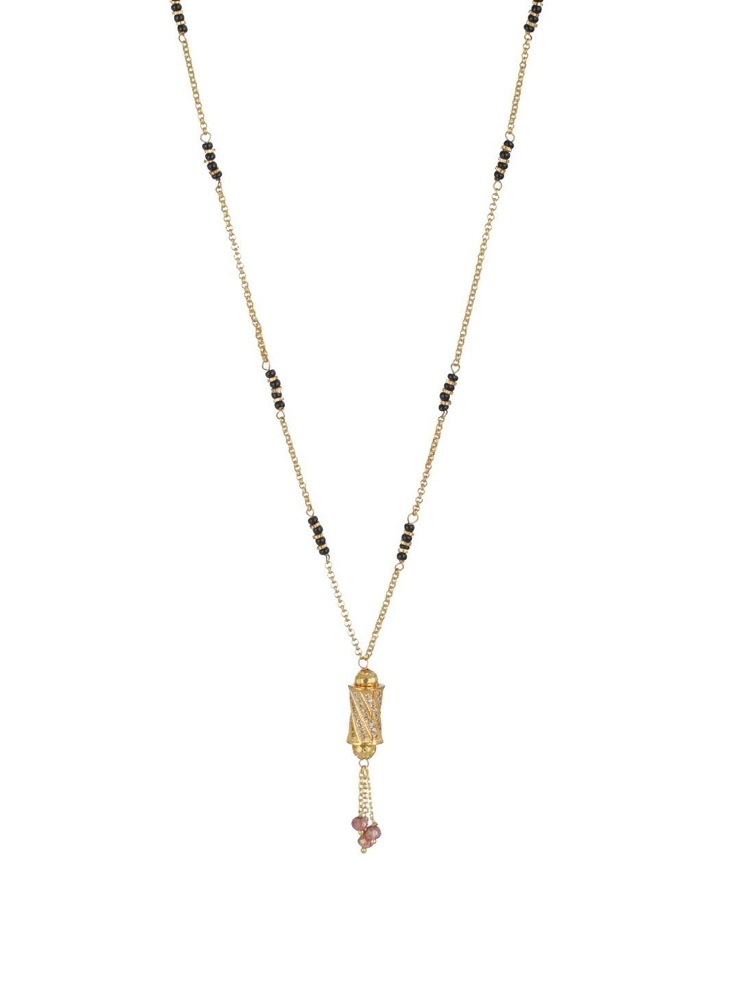 Abdesigns Gold-Plated American Diamond & Black Beaded Mangalsutra