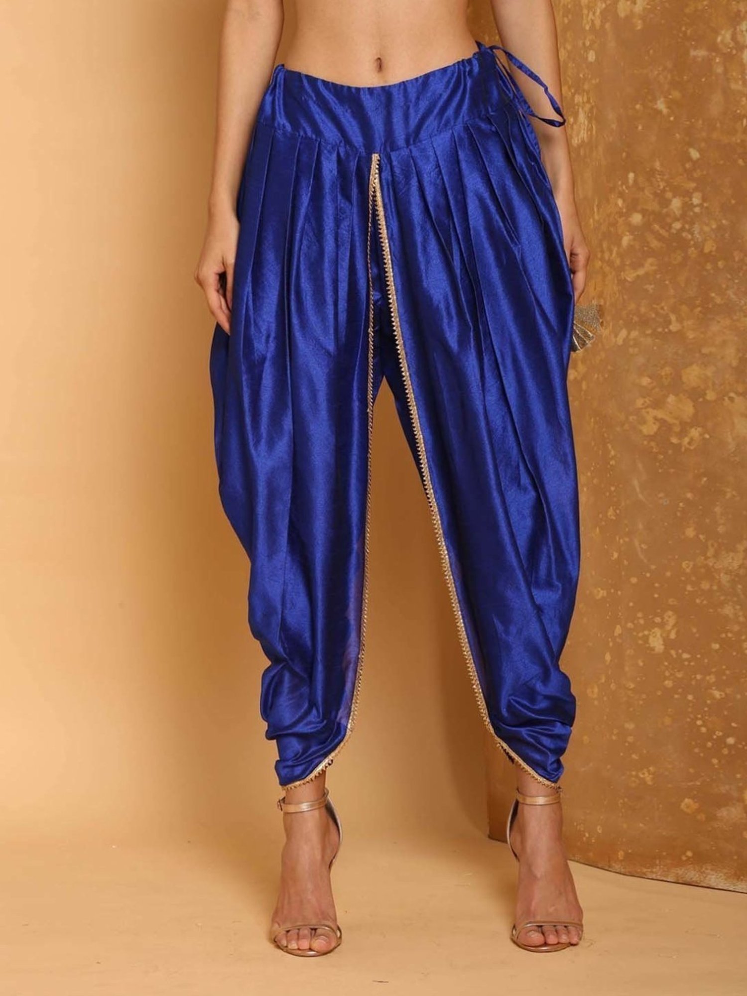 Kaanchie Nanggia Royal Blue Cotton Silk Pleated Dhoti Pants