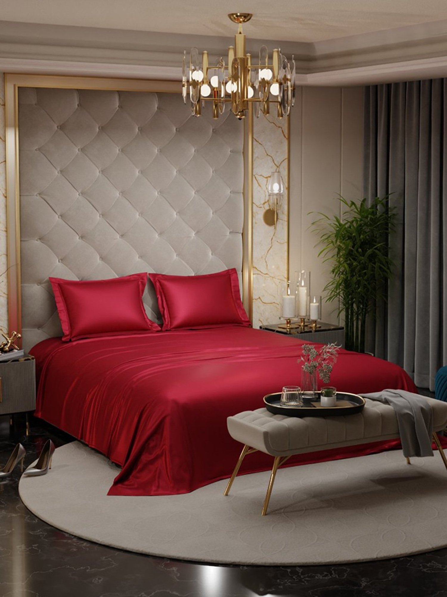 Stoa Paris Date Night Red Polyester 300 TC King Bedsheet with 2 Pillow Covers