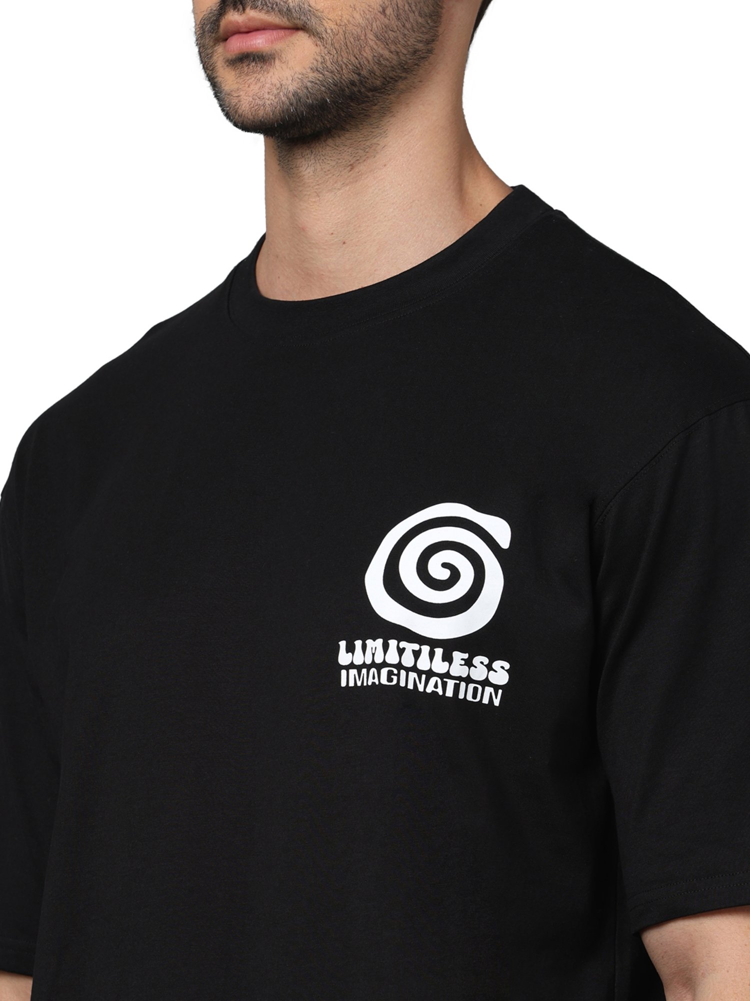 celio* Black Regular Fit Printed Cotton Crew T-Shirt