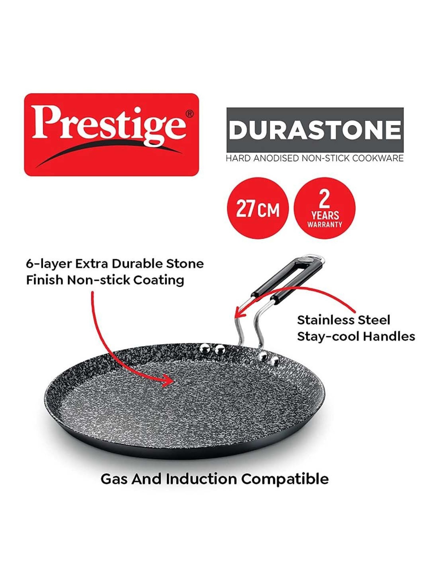Prestige Black Hard Anodised 27 cm Non-Stick 6-Layer Omni Tawa