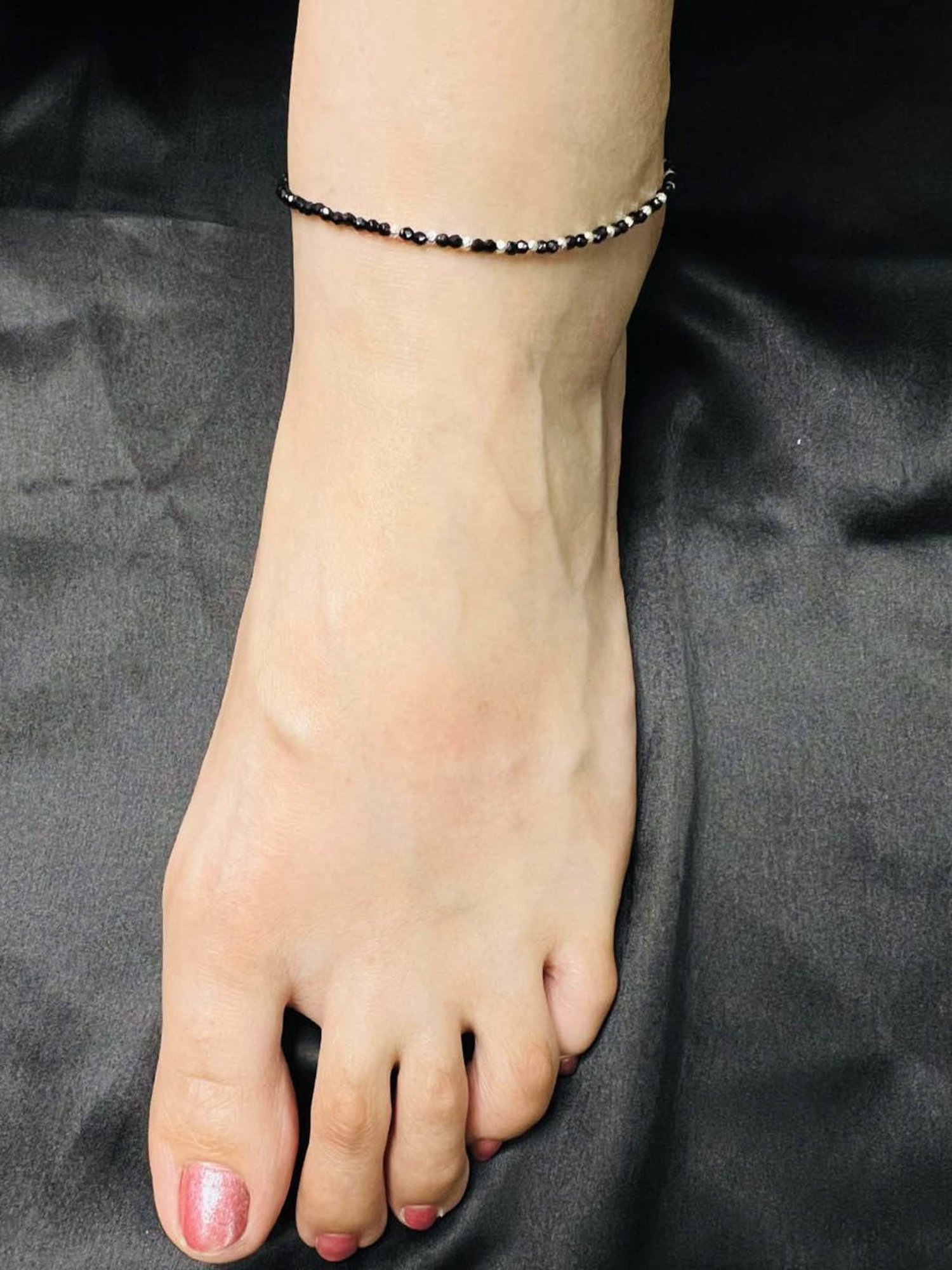 Arte Jewels 925 Sterling Silver Black Beads Evil Eye Anklet for Women & Girls (Single Anklet)