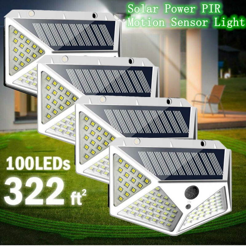 100 LEDs Solar Wall Light Outdoor Garden Yard Walkway Lamp Motion Sensor Bulbs