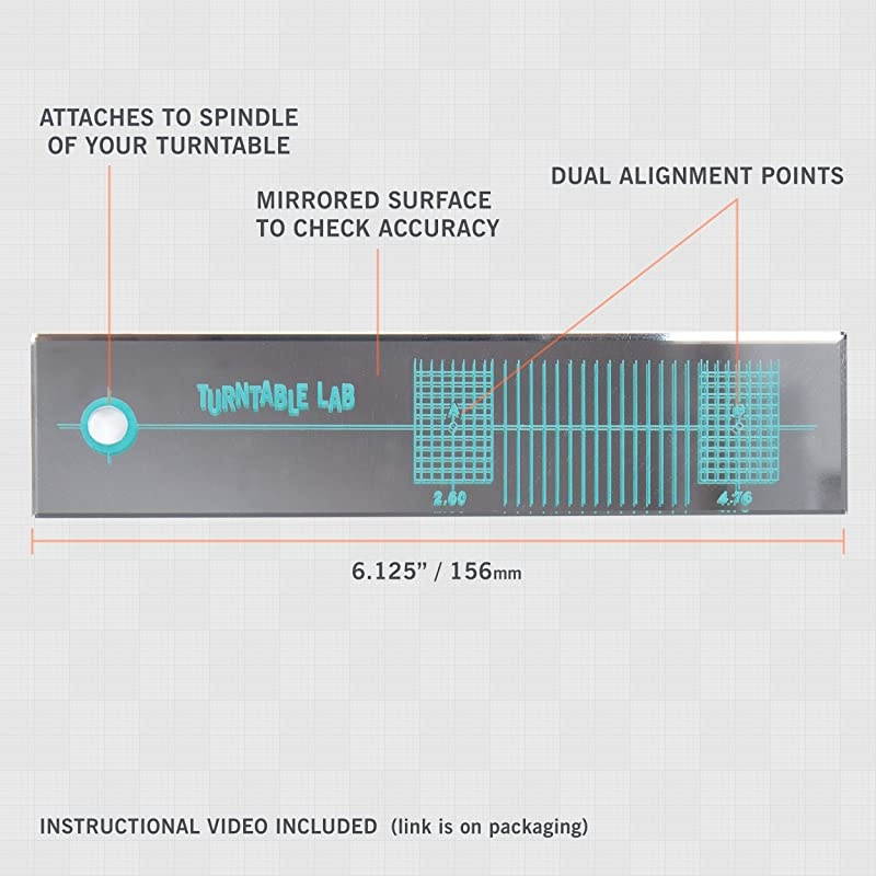 Phono Cartridge Alignment Protractor Tool - Mirrored Surface for Precision