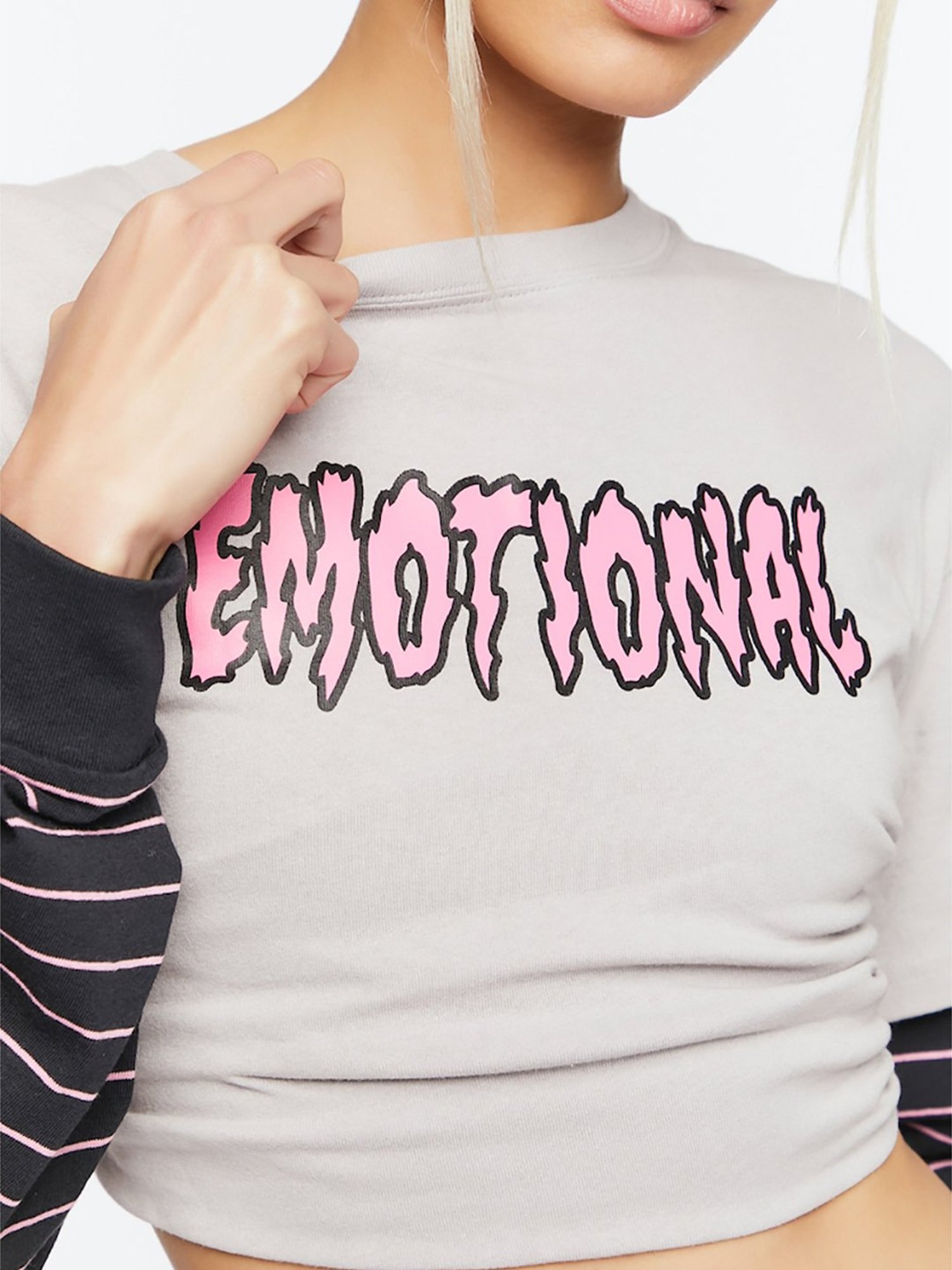 Forever 21 Grey Cotton Graphic Print Crop Top