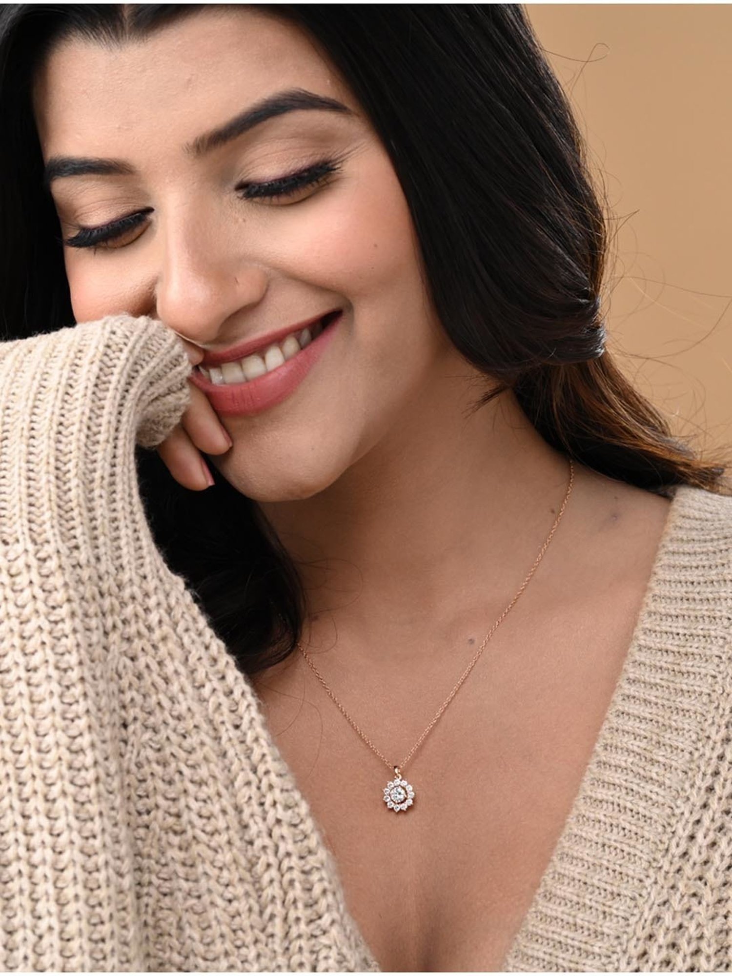 Silvermist 925 Sterling Silver Starburst Diamond Chain Pendant for Women & Girls