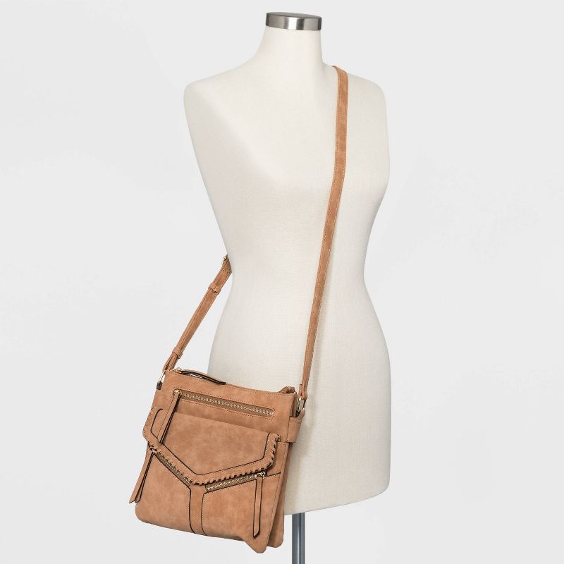 VR NYC Zip Closure Crossbody Bag - Cognac