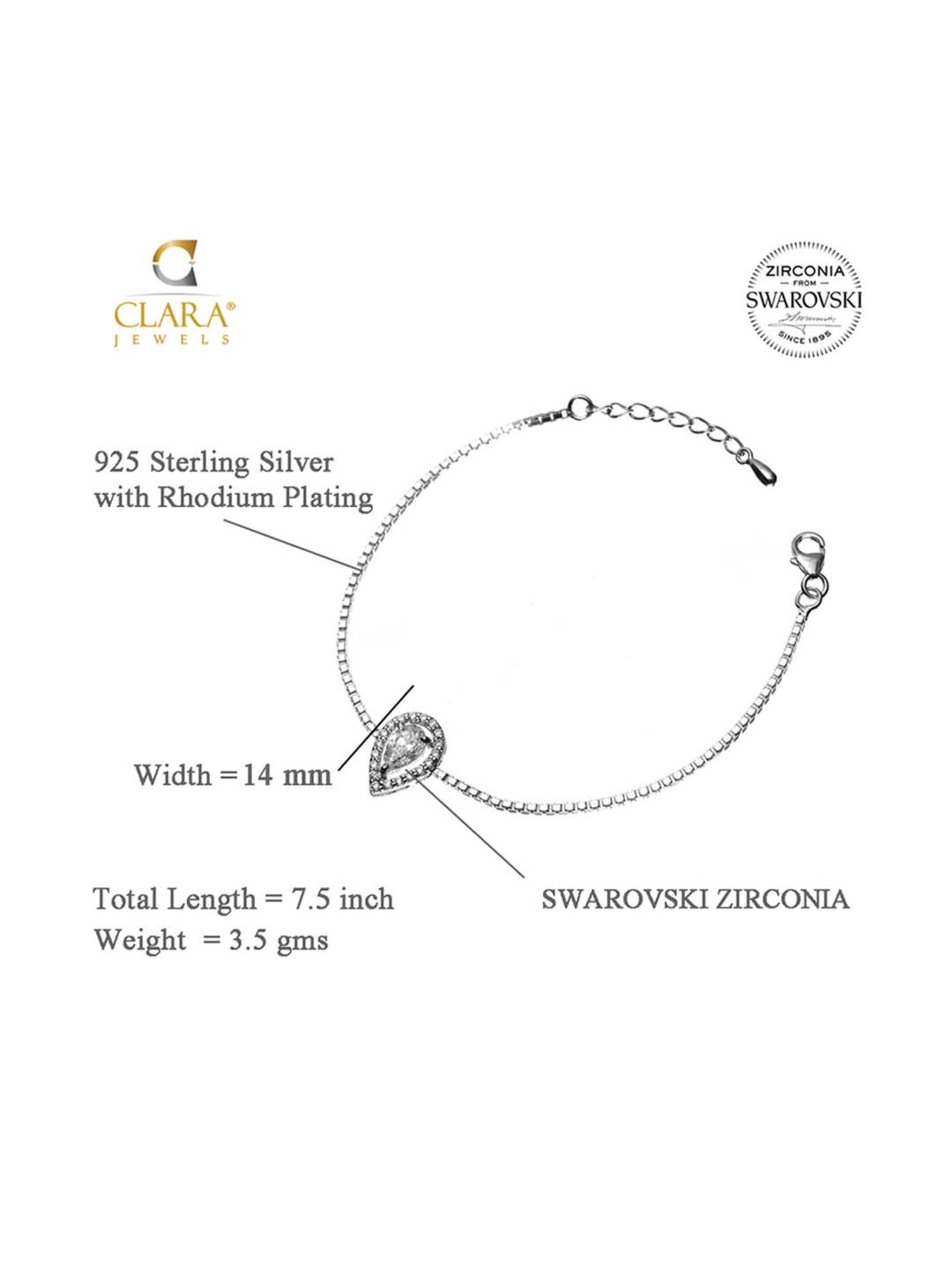 Clara Pear 92.5 Sterling Silver Swarovski Zirconia Bracelet