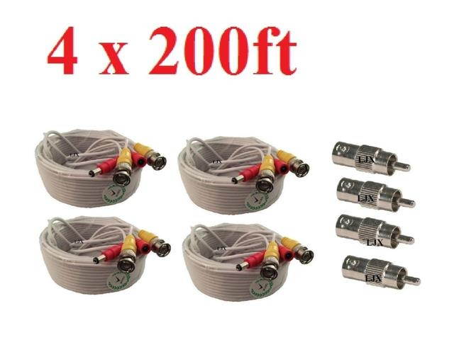 4 x 200ft Siamese CCTV Security Camera Video Power BNC RCA Cable with Connectors