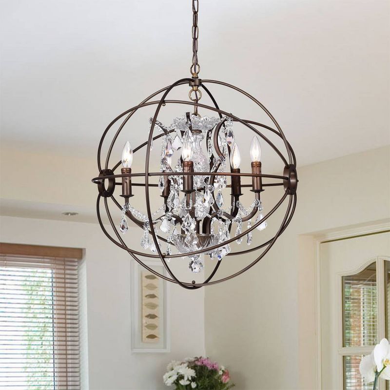 22" x 22" x 23" Planetshaker 5 Light Crystal Orb Chanderlier Brown - Warehouse of Tiffany