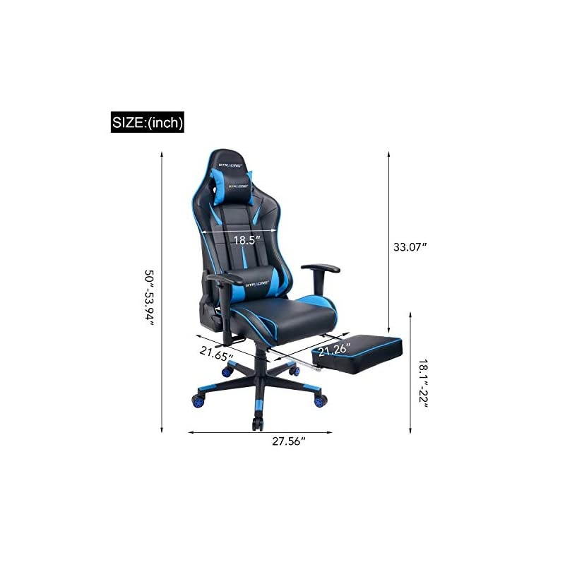 Gaming Chair with Footrest Big and Tall Office Executive Chair Heavy Duty Adjustable Recliner with Headrest Lumbar Support Cushion Desk Chair (Black&Blue)