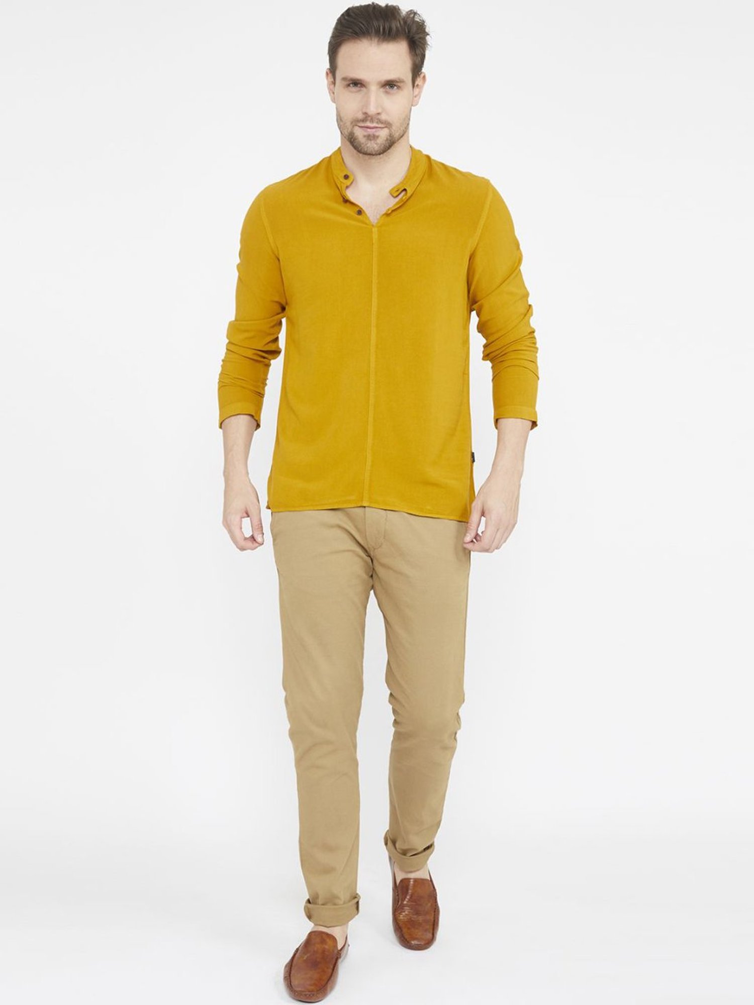Identiti Mustard Tapered Fit Short Kurta