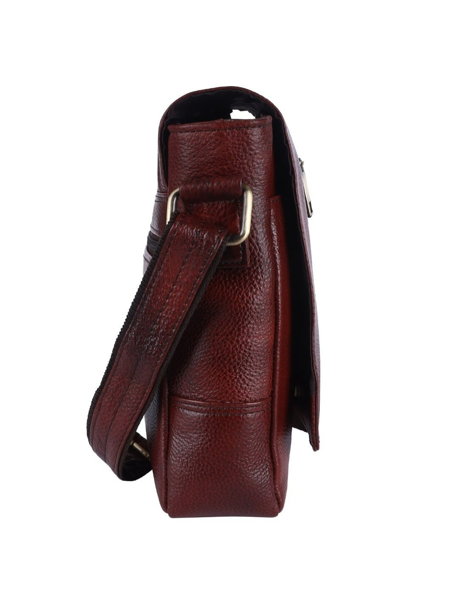 HiLEDER Brown Textured Medium Leather 9 inch Cross Body Bag