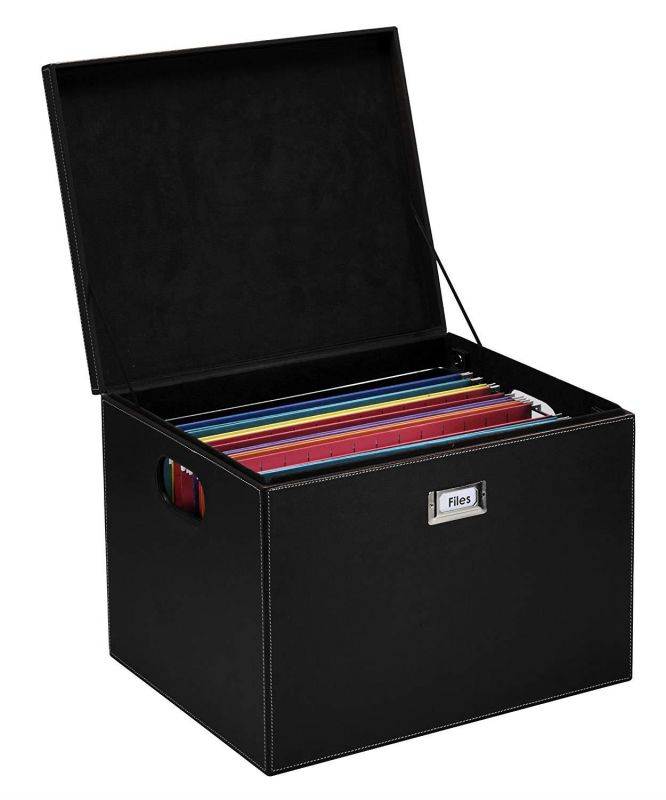 G.U.S. Decorative Office File and Portable Storage Box For Hanging Folders Letter Or Legal, Black