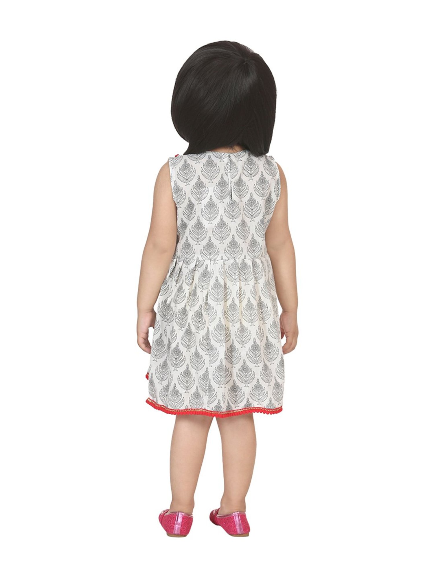 BownBee Kids White Cotton Printed Frock