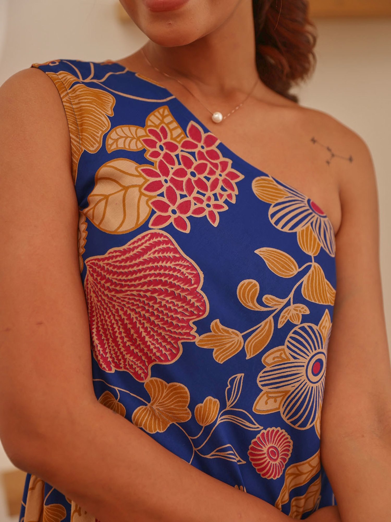 Ekohum Blue Floral Print Ethnic Dress