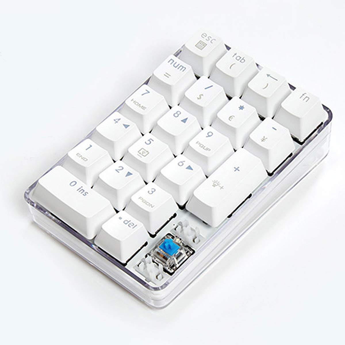 Mechanical Numeric Keypad Cherry MX  White Switch Wired Gaming Keypad Crystal Case White Backlit 21 Keys Mini Numpad Portable Keypad Extended Layout White Magicforce by Qisan