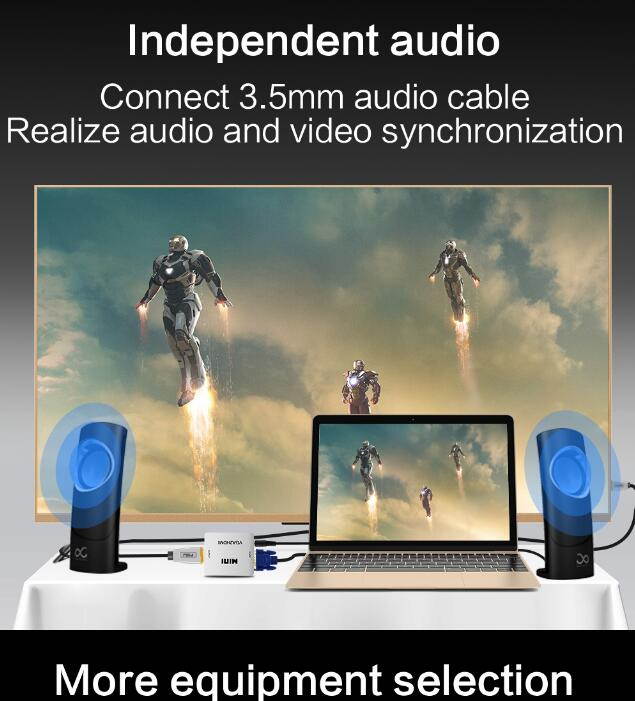 Wanmingtek VGA to HDMI, 1080P Full HD Mini VGA to HDMI Audio Video Converter Adapter Box with USB Cable and 3.5mm Audio Port Cable for Computer, Desktop, Laptop, PC, Monitor, Projector, HDTV - Black