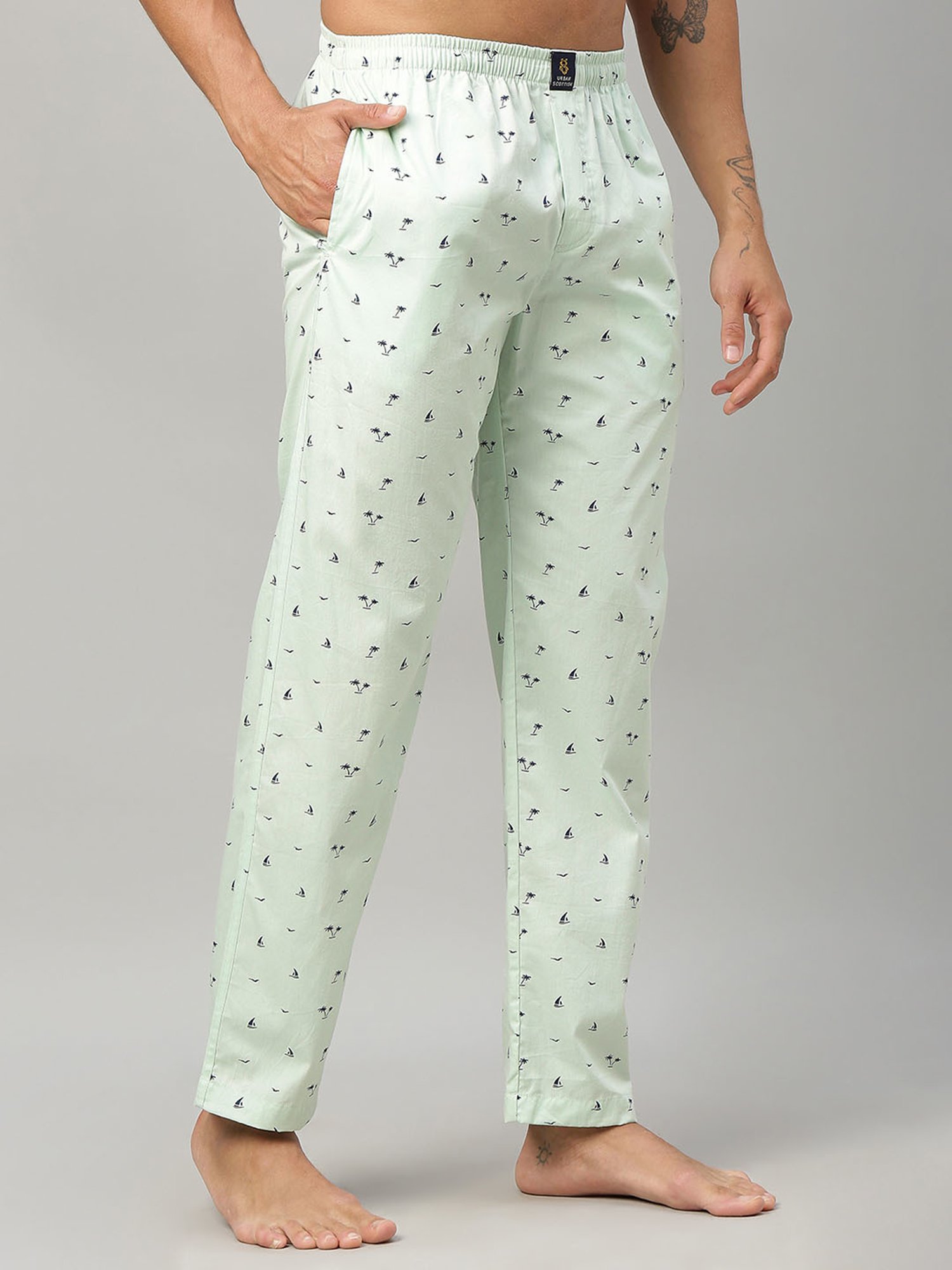 Urban Scottish Mint Green Cotton Regular fit Print Nightwear Pyjamas