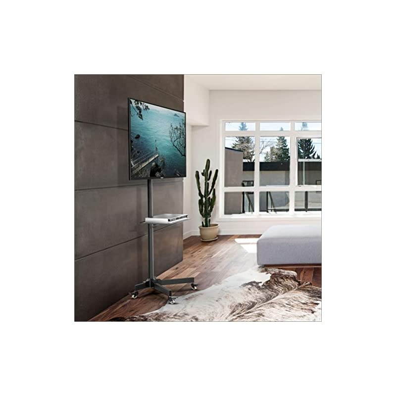 TV Stand, Mobile TV Stand with Wheels for 23-60 Inch LED, LCD, OLED Flat&Curved TVs, Height Adjustable TV Cart with Laptop Shelf and Locking Wheels, Holds Up to 55lbs Max VESA 400x400mm, Black